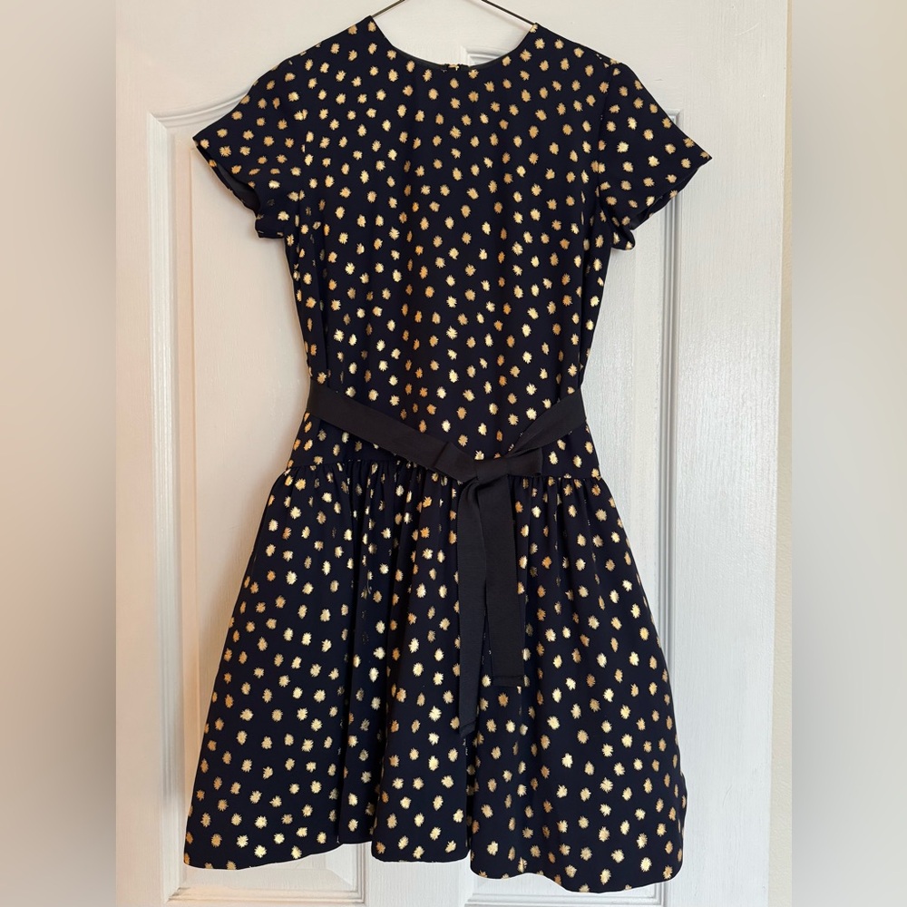 Midnight Blue Girls Size 12 Dress with Gold Polka Dots
